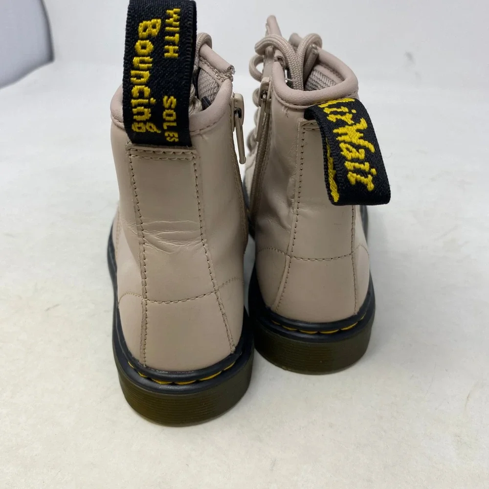 Dr Martens Delaney Kids Beige Leather Lace Up Side Zip Boots 11 US 10 UK 28 EU‎